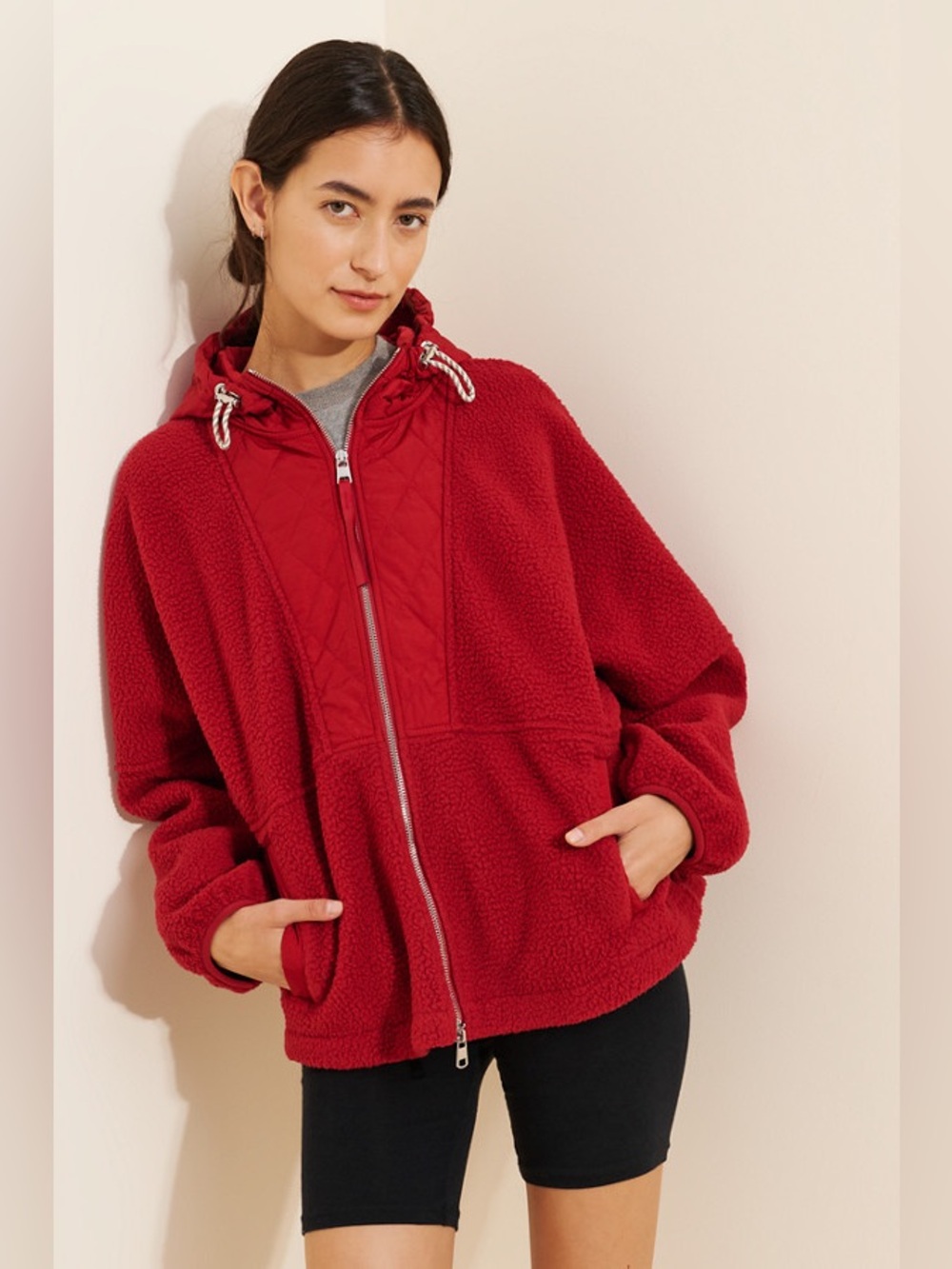 VARLEY Richifield Quilt Fleece Coat Cozy Red Hooded Sz: